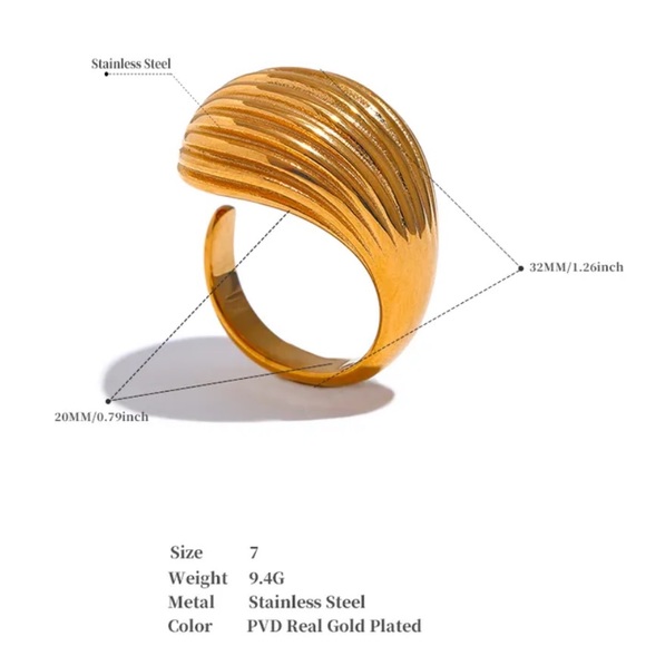 New Stainless Steel Stripe Open Ring  Metal Texture 18K Plated waterproof - Picture 4 of 7